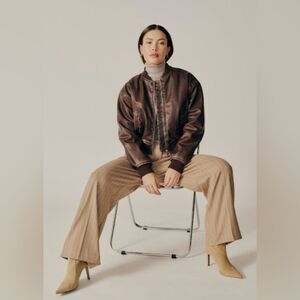 NWT Deluc Dark Brown Distressed Bomber Jacket